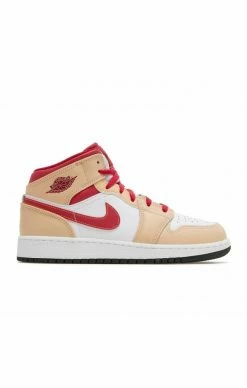 Air Jordan 1 Mid Light Curry Cardinal Red