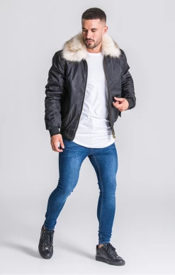 Gianni Kavanagh Black Bomber Jacket With Fur Collar -MIKINY Prodejní prodejna gianni kavanagh black bomber jacket with fur collar 2