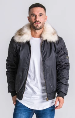 Gianni Kavanagh Black Bomber Jacket With Fur Collar