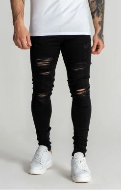 Gianni Kavanagh Pánské Černé Jeany Destroyed