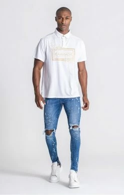 Gianni Kavanagh Modré Jeany Dripy -MIKINY Prodejní prodejna gianni kavanagh bleach splatter blue jeans 4