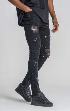 Gianni Kavanagh Černé Jeany Dripy -MIKINY Prodejní prodejna gianni kavanagh bleach splatter jeans 2