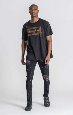 Gianni Kavanagh Černé Jeany Dripy -MIKINY Prodejní prodejna gianni kavanagh bleach splatter jeans 4