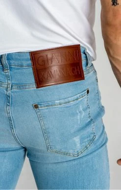 Gianni Kavanagh SvětleModré Pánské Jeany Destroyed -MIKINY Prodejní prodejna gianni kavanagh light blue core destroyed jeans 4