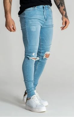 Gianni Kavanagh SvětleModré Pánské Jeany -MIKINY Prodejní prodejna gianni kavanagh light blue core ripped jeans 2