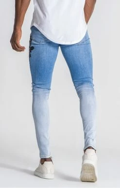Gianni Kavanagh Modré Jeany S Růží -MIKINY Prodejní prodejna gianni kavanagh light blue jeans bloom jeans 3