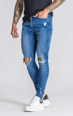 Gianni Kavanagh Modré Děravé Jeany -MIKINY Prodejní prodejna gianni kavanagh medium blue core ripped jeans 2