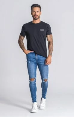 Gianni Kavanagh Modré Děravé Jeany -MIKINY Prodejní prodejna gianni kavanagh medium blue core ripped jeans 4