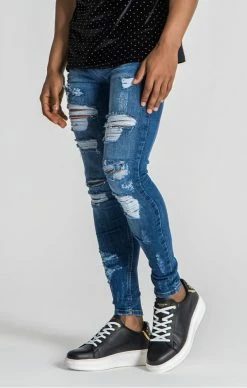 Gianni Kavanagh SvětleModré Pánské Jeany Destroyed -MIKINY Prodejní prodejna gianni kavanagh panske modre jeany dark blue moonlight skinny 7