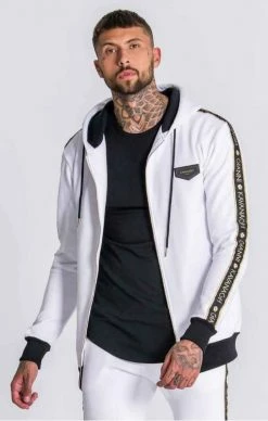 Gianni Kavanagh White Hoodie Jacket With GK Gold Lurex Ribbon