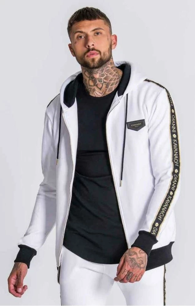Gianni Kavanagh White Hoodie Jacket With GK Gold Lurex Ribbon 1 Gianni Kavanagh White Hoodie Jacket With GK Gold Lurex Ribbon