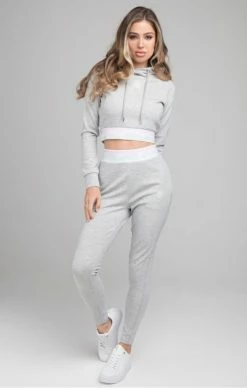 Sik Silk Šedý Dámský Crop -MIKINY Prodejní prodejna sik silk aurora fade cropped hoodie grey marl 2