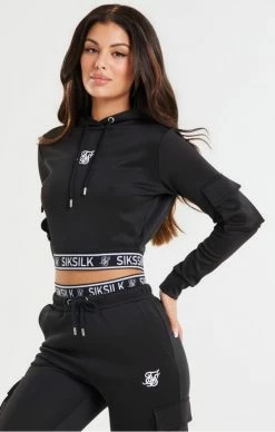 Sik Silk Černá Dámská Crop Mikina -MIKINY Prodejní prodejna sik silk cargo cropped hoodie black 2
