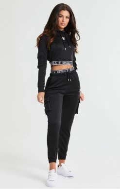 Sik Silk Černá Dámská Crop Mikina -MIKINY Prodejní prodejna sik silk cargo cropped hoodie black 3