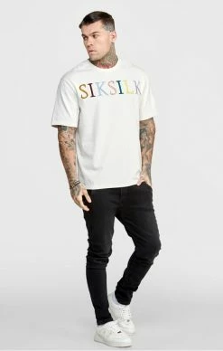 Sik Silk Pánské Béžové Tričko Oversized Coloured Logo -MIKINY Prodejní prodejna sik silk ecru oversized coloured logo t shirt 2
