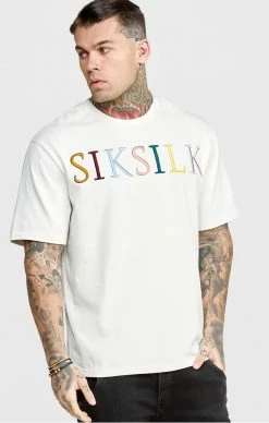 Sik Silk Pánské Béžové Tričko Oversized Coloured Logo