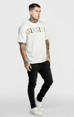 Sik Silk Pánské Béžové Tričko Oversized Coloured Logo -MIKINY Prodejní prodejna sik silk ecru oversized coloured logo t shirt 3