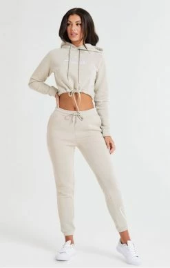 Sik Silk Dámská Béžová Crop Mikina -MIKINY Prodejní prodejna sik silk essential cropped hood beige 3