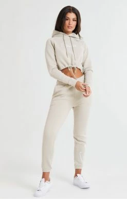 Sik Silk Dámská Béžová Crop Mikina -MIKINY Prodejní prodejna sik silk essential cropped hood beige 4