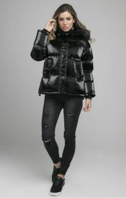 Sik Silk Dámská Zimní Černá Bunda -MIKINY Prodejní prodejna sik silk fur padded jacket black 1
