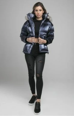 Sik Silk Dámská Lesklá TmavěModrá Bunda -MIKINY Prodejní prodejna sik silk fur padded jacket navy 1