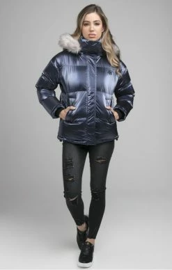 Sik Silk Dámská Lesklá TmavěModrá Bunda -MIKINY Prodejní prodejna sik silk fur padded jacket navy 2