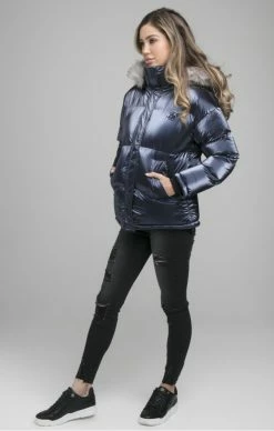Sik Silk Dámská Lesklá TmavěModrá Bunda -MIKINY Prodejní prodejna sik silk fur padded jacket navy 3