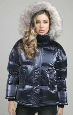 Sik Silk Dámská Lesklá TmavěModrá Bunda -MIKINY Prodejní prodejna sik silk fur padded jacket navy 5