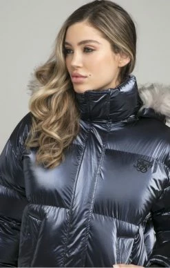 Sik Silk Dámská Lesklá TmavěModrá Bunda -MIKINY Prodejní prodejna sik silk fur padded jacket navy 6