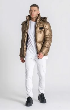 Gianni Kavanagh Zlatá Pánská Zimní Bunda -MIKINY Prodejní prodejna sik silk gold matte puffer jacket 2