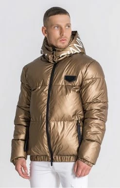 Gianni Kavanagh Zlatá Pánská Zimní Bunda -MIKINY Prodejní prodejna sik silk gold matte puffer jacket 3