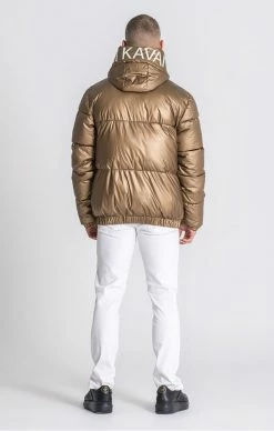 Gianni Kavanagh Zlatá Pánská Zimní Bunda -MIKINY Prodejní prodejna sik silk gold matte puffer jacket 4