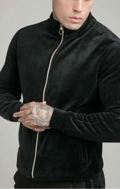 Sik Silk Pánska Čierna Mikina Opulent Paneled Zip Through