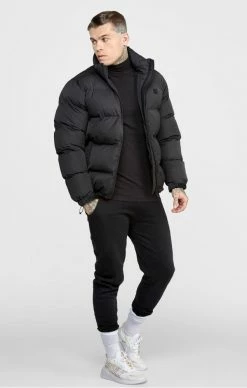 Sik Silk Pánská Černá Zimní Bunda Puffer -MIKINY Prodejní prodejna sik silk panska cerna zimni bunda embossed logo bubble 3