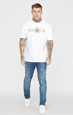 Sik Silk Pánské Modré Jeany Bleached Slim Fit Denim -MIKINY Prodejní prodejna sik silk panske cerne jeany flight skinny fit 2