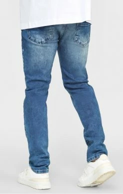 Sik Silk Pánské Modré Jeany Bleached Slim Fit Denim -MIKINY Prodejní prodejna sik silk panske cerne jeany flight skinny fit 3