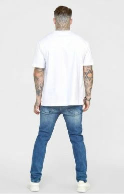 Sik Silk Pánské Modré Jeany Bleached Slim Fit Denim -MIKINY Prodejní prodejna sik silk panske cerne jeany flight skinny fit 4