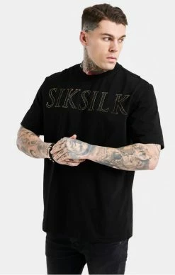 Sik Silk Pánské Černé Tričko Oversized Rhinestone Logo
