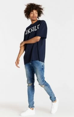 Sik Silk Pánské Modré Jeany Distressed Slim Fit