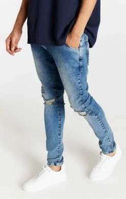 Sik Silk Pánské Modré Jeany Distressed Slim Fit -MIKINY Prodejní prodejna sik silk panske modre jeany distressed slim fit 3