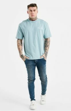 Sik Silk Pánské Modré Tričko Script Embroidery Oversized -MIKINY Prodejní prodejna sik silk panske modre tricko script embroidery oversized 4