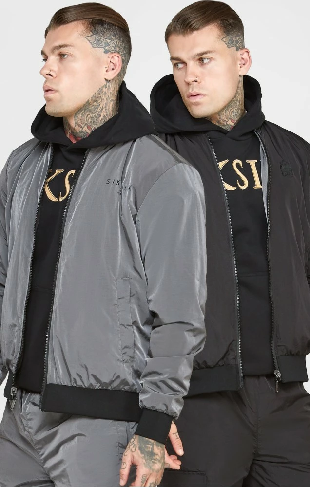 Sik Silk Pánský Černo Šedý Oboustranný Bomber Reversible 1 Sik Silk Pánský Černo Šedý Oboustranný Bomber Reversible