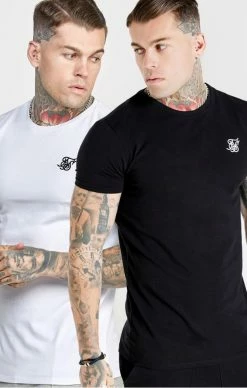 Sik Silk Set 2 Pánských Triček Black Twin Pack Muscle Fit T-Shirt