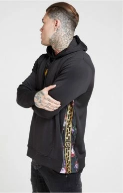 Sik Silk Side Zip Tape Hybrid Hoodie Black & Oil Paint