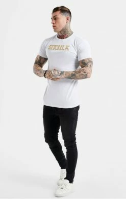 Sik Silk Pánské Bílé Tričko Logo Muscle Fit -MIKINY Prodejní prodejna sik silk white logo muscle fit t shirt 2