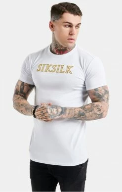 Sik Silk Pánské Bílé Tričko Logo Muscle Fit