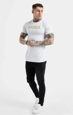 Sik Silk Pánské Bílé Tričko Logo Muscle Fit -MIKINY Prodejní prodejna sik silk white logo muscle fit t shirt 3