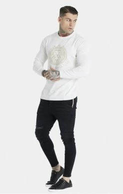 Sik Silk X Messi Pánský Svetr -MIKINY Prodejní prodejna sik silk x messi knit lion crew sweat ecru beige 3