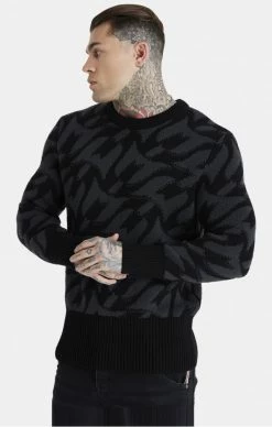 Sik Silk X Messi Černý Pánský Svetr -MIKINY Prodejní prodejna sik silk x messi monogram chunky knit jumper black 3