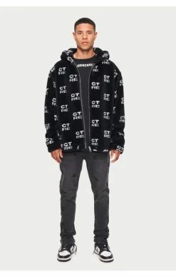 The Couture Club Pánská Černá Bunda Ctre Fur Logo Oversized Hooded Jacket -MIKINY Prodejní prodejna the couture club panska cerna bunda ctre fur logo oversized hooded jacket 2